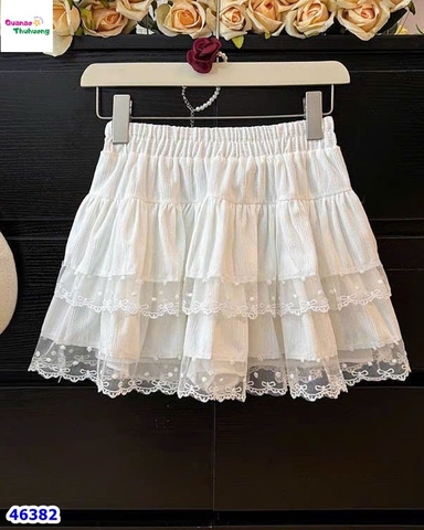 46382 - Chân váy tầng trắng ren nhung