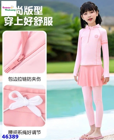Đồ bơi hồng dài tay có nón
