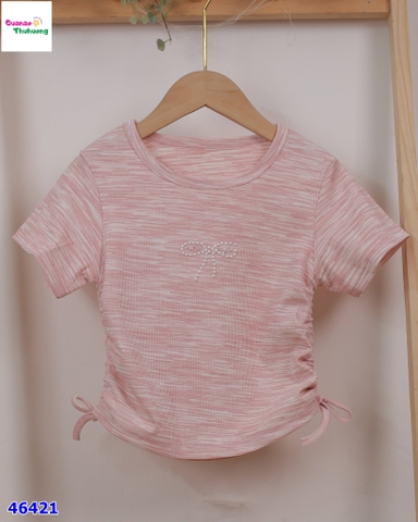 Áo croptop hồng nơ ngọc trai