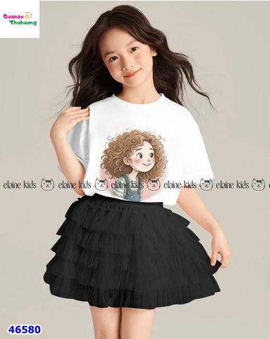 Set Elaine trắng cô gái tóc xù, chân váy tutu đen