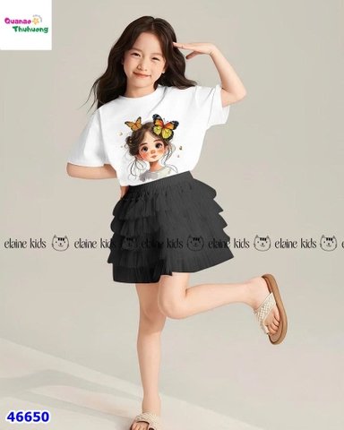 Set váy Elaine trắng cô gái Buterfly, chân váy tutu đen