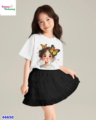 Set váy Elaine trắng cô gái Buterfly, chân váy tutu đen