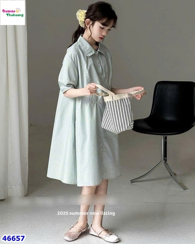 Đầm sơ mi xanh mint