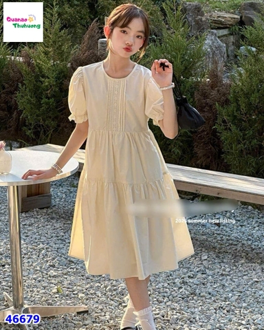 Đầm CTXXY kem dập hoa bèo viền