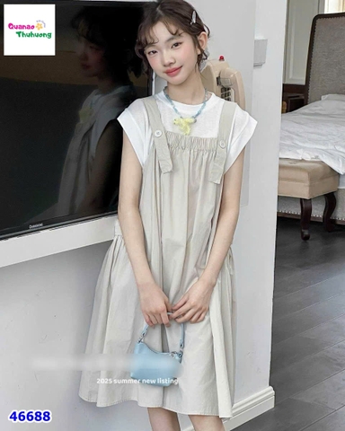 Set đầm yếm xám, áo trắng