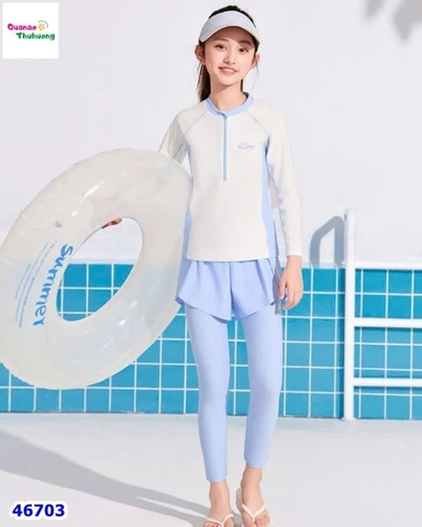 Set bơi dài bé gái phối kem xanh