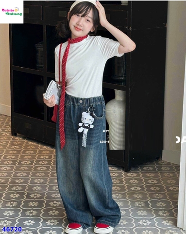 Quần Jean dài xanh Hello Kitty
