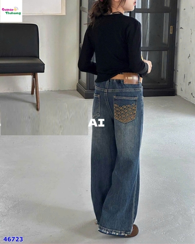 Quần Jean HSD xanh thêu ALO vàng