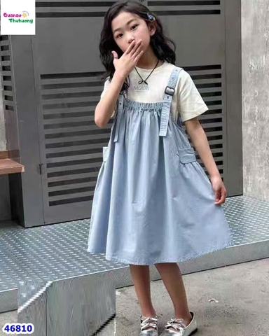 Set đầm yếm xanh, áo trắng MOKW