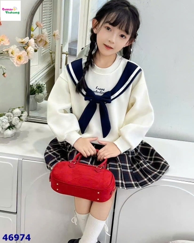 Set áo hoodie kem đính nơ xanh