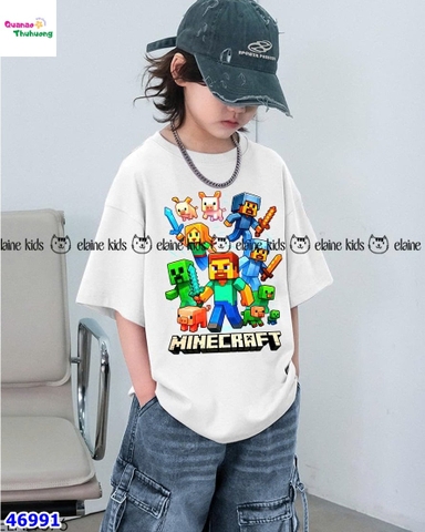 Set Elaine trắng Minecraft&heo, quần jean xanh