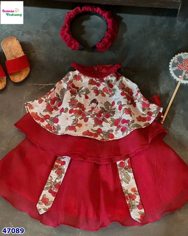 Set váy yếm đỏ Hằng Nga