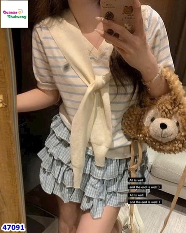 Áo kem sọc xanh