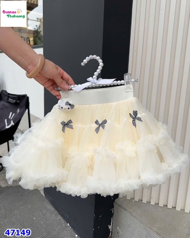 Chân váy tutu trắng ren bồng đính nơ