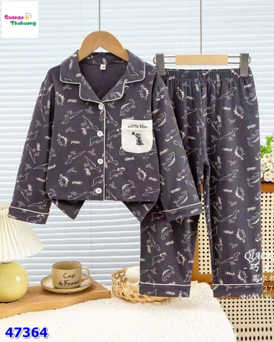 Pyjama dài xám đậm khủng long