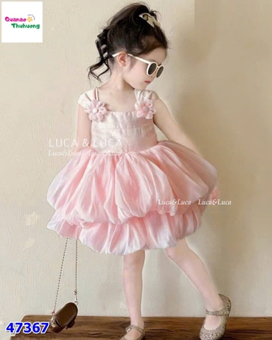 Đầm Luca hồng váy bí 2 tầng