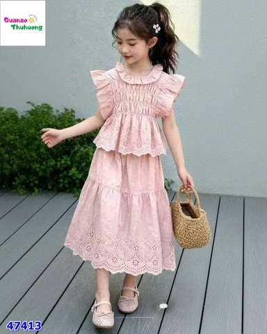 Set váy XXY hồng dập hoa