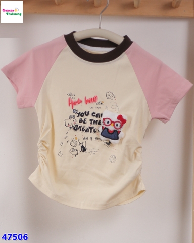 Áo kem tay hồng Hello Kitty