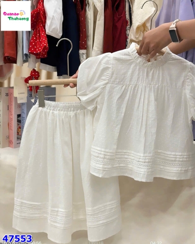 Set váy trắng tay bồng