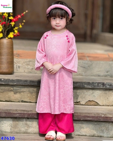 Áo dài Babies Mo lụa hồng