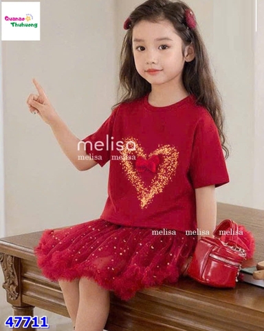 Set váy MLS đỏ trái tim nơ
