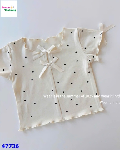 Set áo váy kem chấm bi nơ