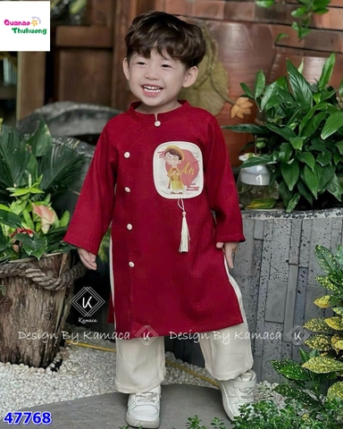 Áo dài Tết màu đỏ chữ An