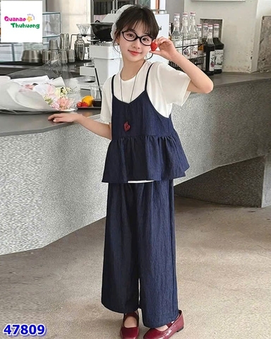 Set 3 món trắng + áo jean dây + quần jean