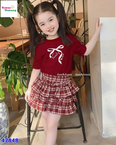 Set váy J&J đỏ nơ caro