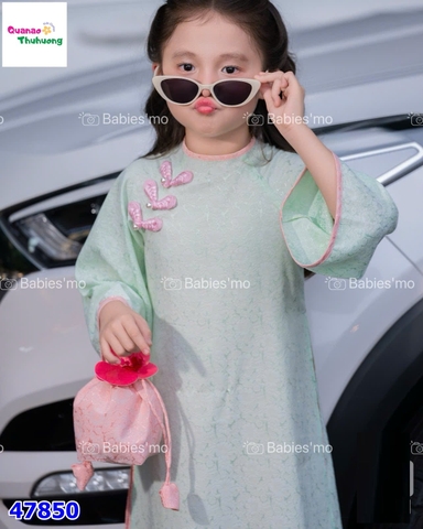 Áo dài Tết Babies Mo xanh ngọc lam