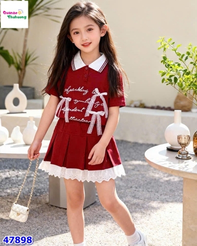 Set polo NYY đỏ đính nơ