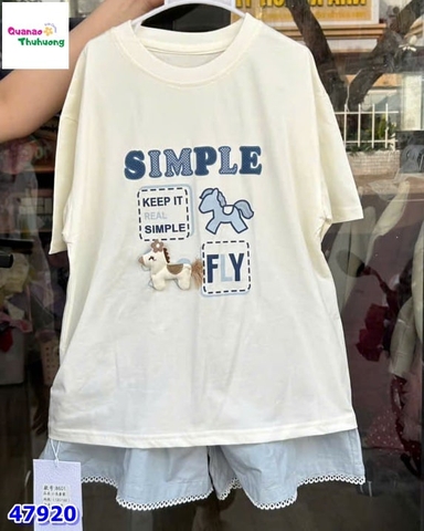 Set áo trắng ngựa Simple xanh
