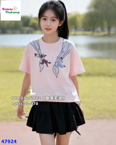 Set váy DHH áo hồng in khăn xanh