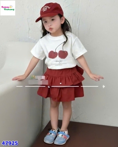 Set váy đỏ, áo trắng Cherry
