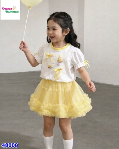 Set váy tutu vàng, áo trắng nơ vàng