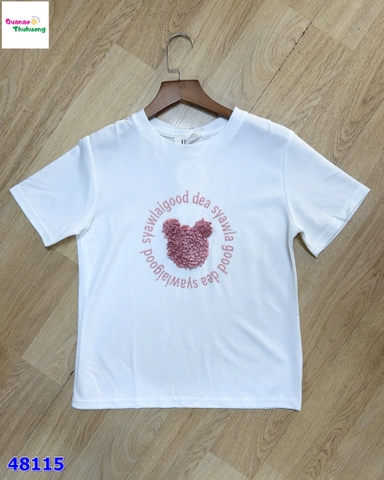 Áo trắng thêu gấu 3D