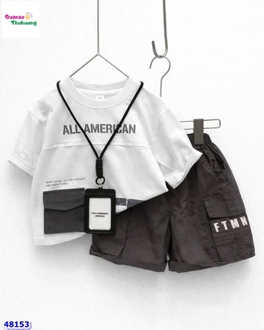 Set áo trắng All American, quần kaki xám