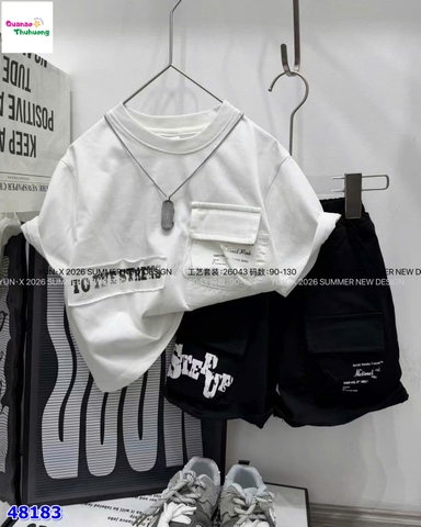 Set áo trắng Streets, quần kaki túi hộp đen