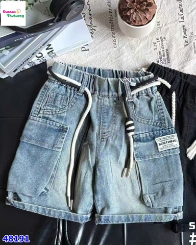 Quần short jean xanh túi hộp Bobthing