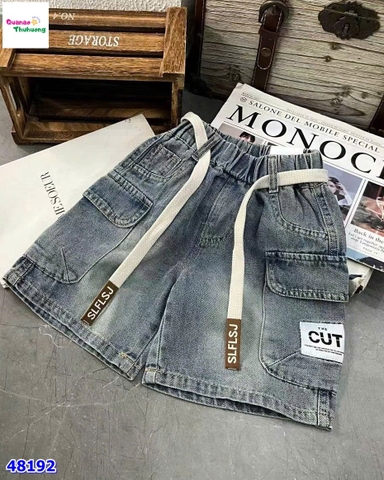 Quần short jean xanh túi hộp Cut