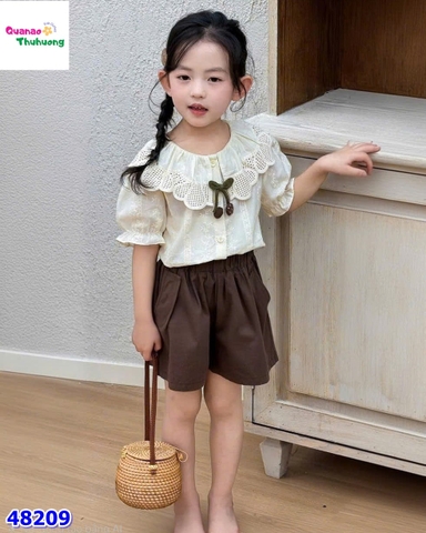 Set bộ tiểu thư dập hoa, quần nâu