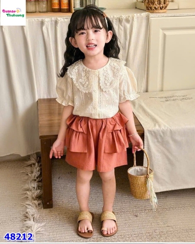 Set bộ tiểu thư dập hoa, quần tầng cam