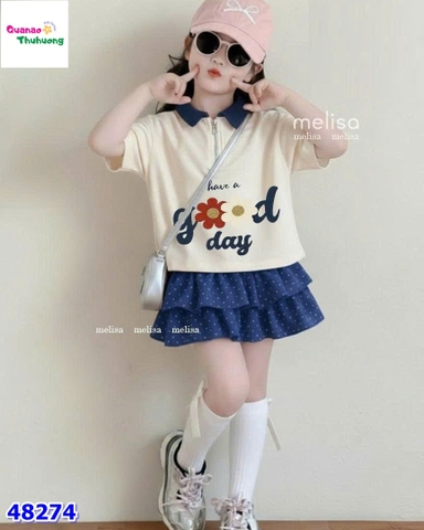 Set váy MLS kem Good Day, chân váy xanh