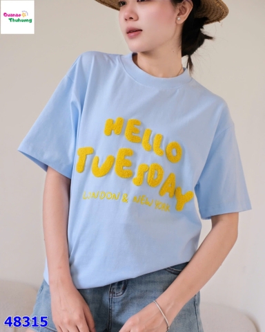 Áo thun xanh Hello vàng