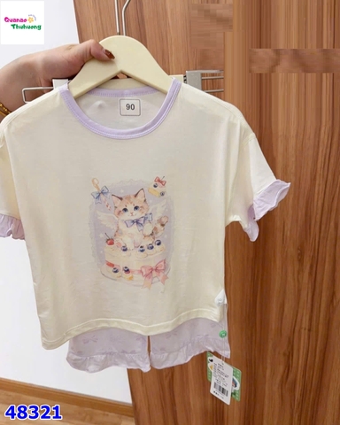 Bộ Tencel lửng kem viền tím mèo