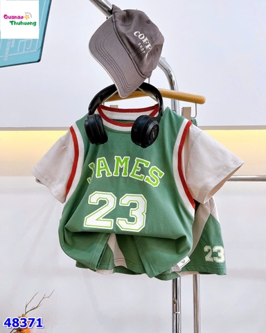 Bộ thể thao xanh tay trắng James 23