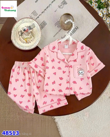 Bộ Pyjama đùi hồng mèo
