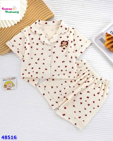 Bộ Pyjama đùi kem gấu