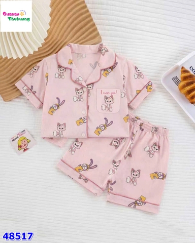 Bộ Pyjama đùi hồng cáo