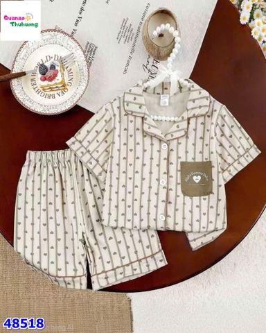 Bộ Pyjama đùi sọc nâu trái tim
